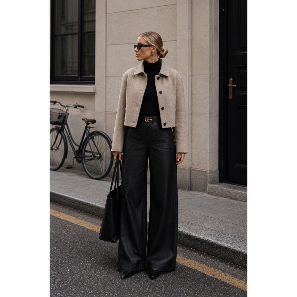 Lulus‎ Black Vegan Leather Wide Leg High Rise Patch Pocket Pants